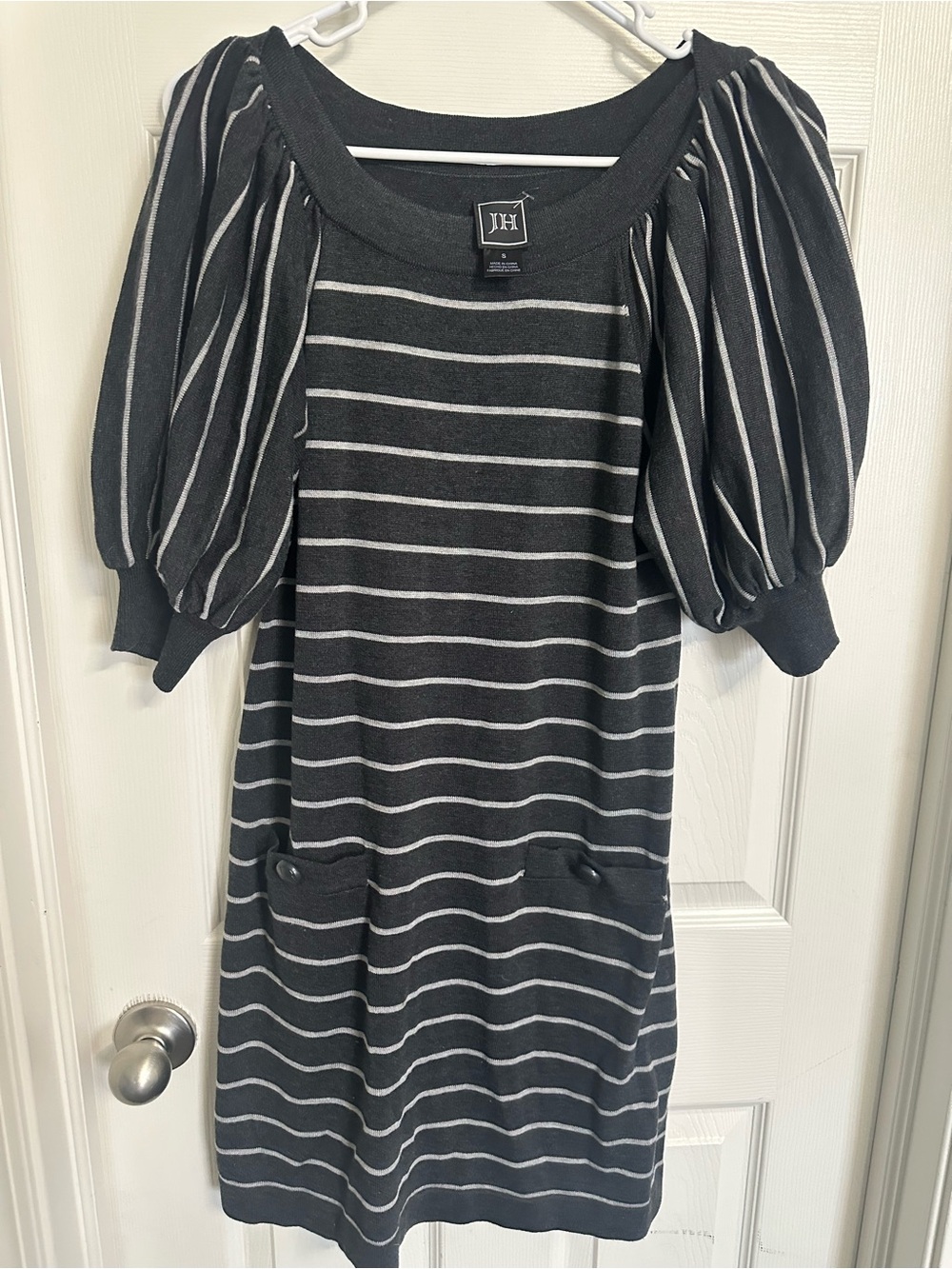 JH Jessica Howard Striped Knit Puff Sleeve Sweater Dress Small